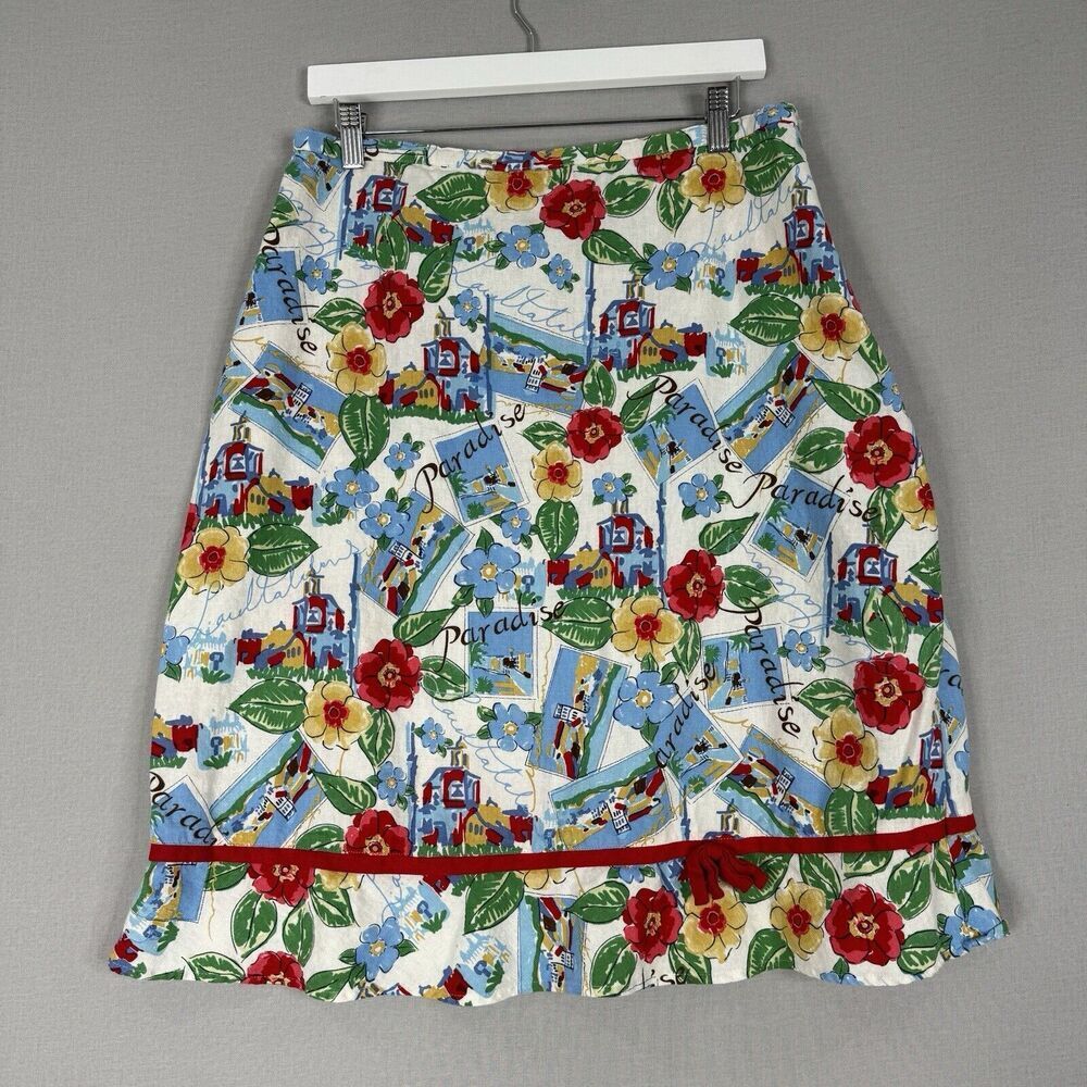 Vintage Jordan Women Skirt Extra Large White Linen Tropical Pinup Coquette Retro